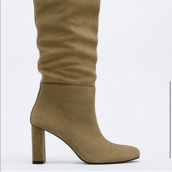 Zara Heeled Split Suede Knee High Boots NWT - Picture 5 of 12